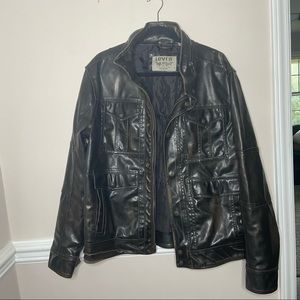 Levi’s Faux Leather Biker Jacket with Hidden Hood Sz L